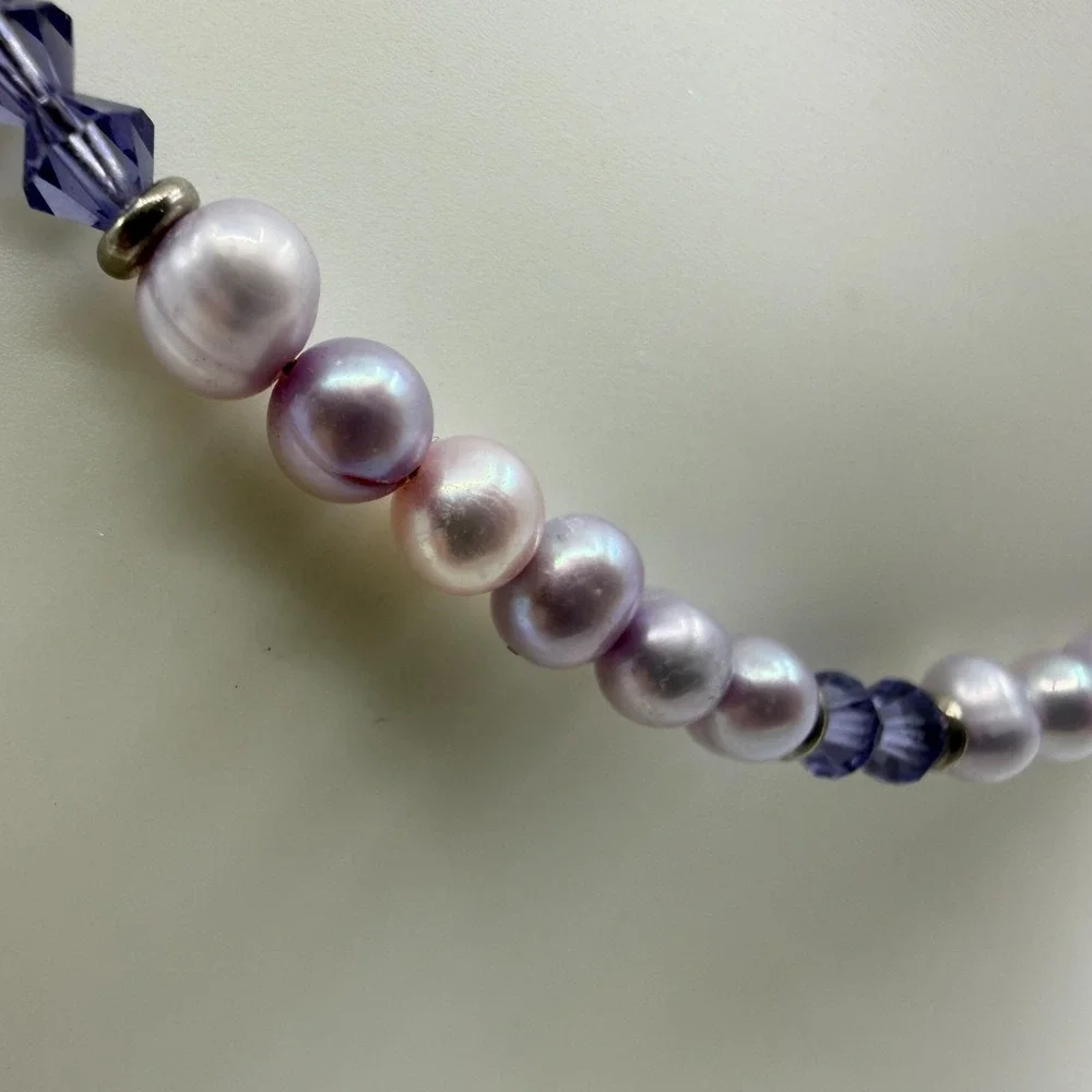 Salsa Designs Lavender Pearl & Purple Crystal Beaded Necklace Statement Piece